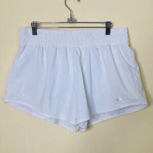 Nike Womens Large Dri-Fit Ultrahigh Waist Running Shorts White Lined flaw